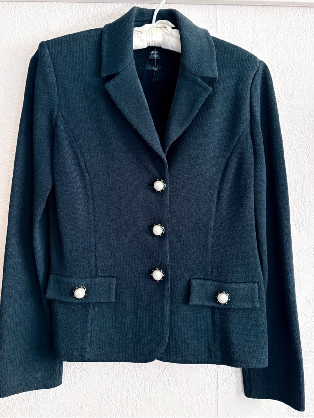 St. John Black Knit Blazer with Textured Weave
